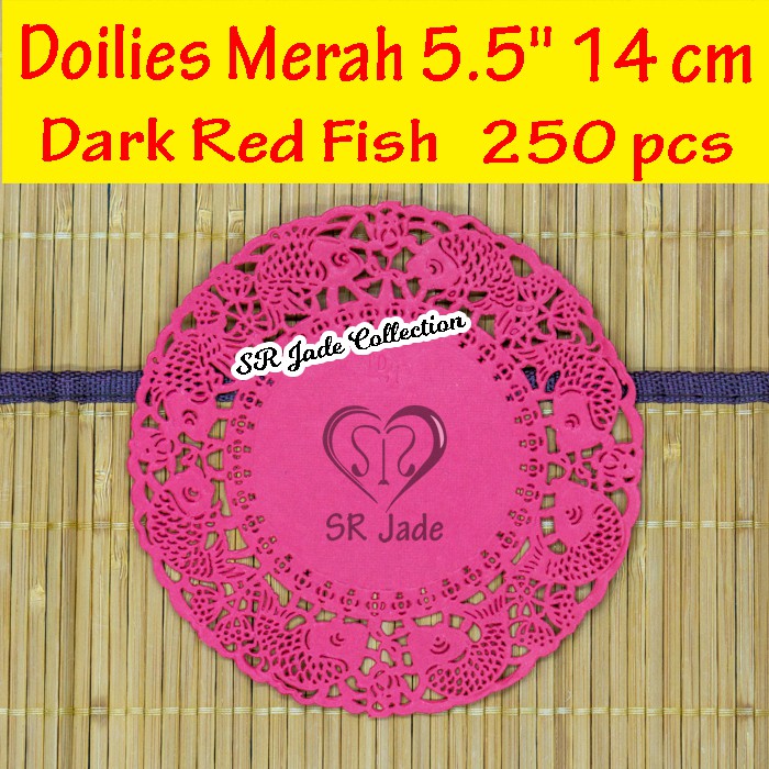 Paper Doilies Merah 5.5" 14 cm 250 Doyleys Koi Dark Red Fish 5,5 inch Tatakan Kue Souvenir Undangan