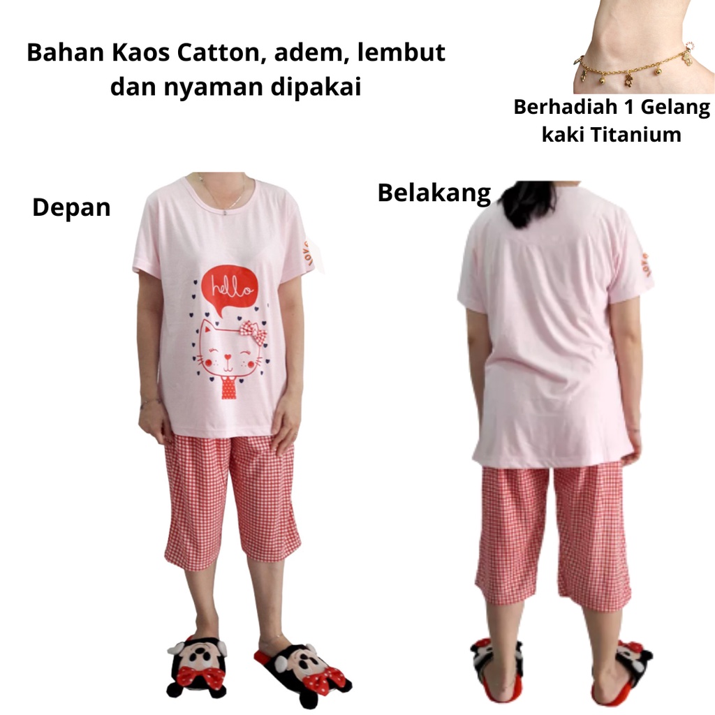 Promo Beli 1 Stelan Baju Tidur Berhadiah Gelang Kaki Titanium - Pakaian Wanita Baju Tidur Setelan Piyama Lengan Pendek Bahan Kaos  Baju Rumah Baby Doll Lovelybutik