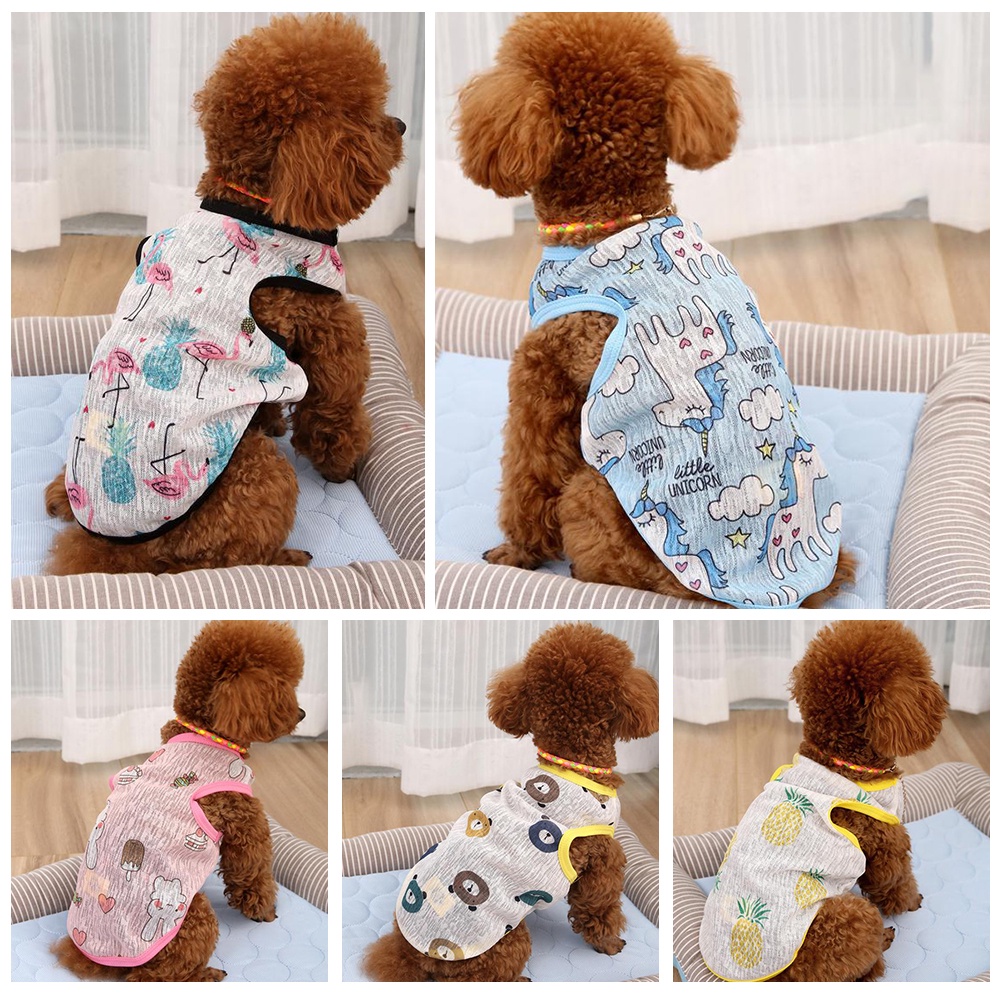 Rompi Anjing / Kucing Bahan Tipis breathable Motif Print Untuk Musim Panas