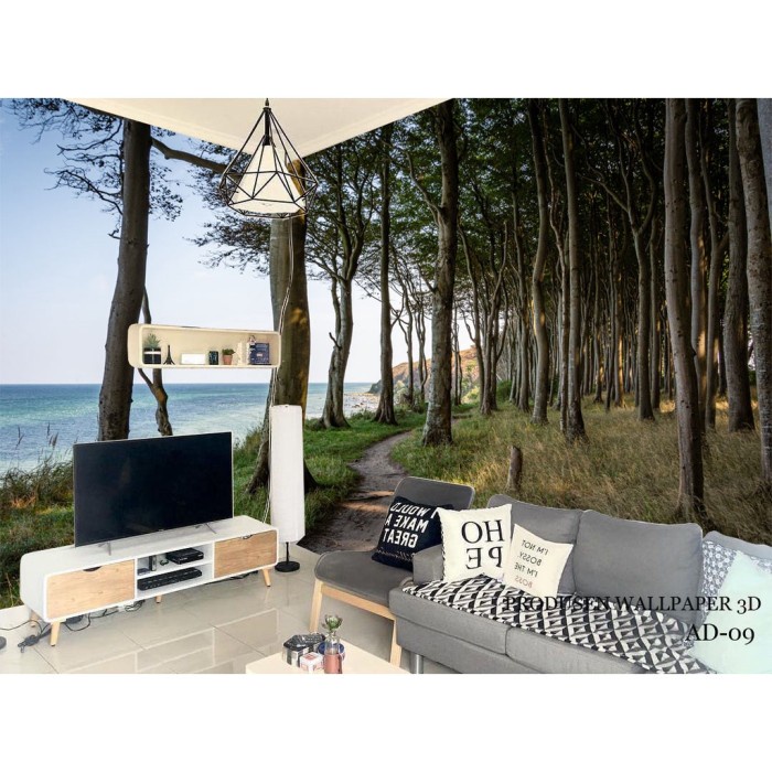 PRINTWALL, Walpaper Dinding Ruang Tamu Pemandangan alam Hutan 3d