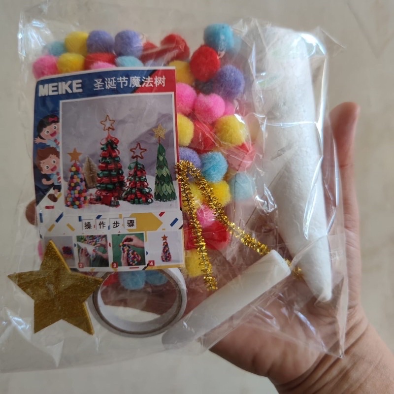 Diy christmas tree pom pom ball prakarya anak tema natal