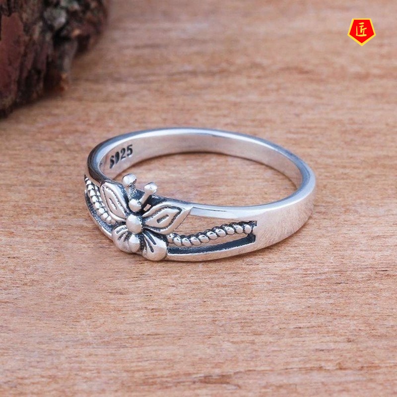 [Ready Stock]S925 Silver Butterfly Ring Retro Simple