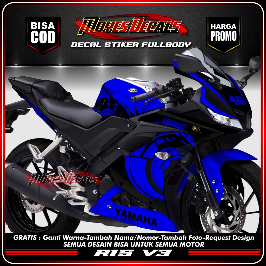 Stiker Decal Full Body R15 V3 Strifing Full Body Motor R15 V3 Motif Costum Biru