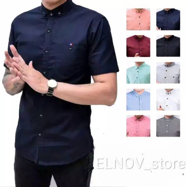 KEMEJA PRIA BOYI TOP MAN LENGAN PENDEK KASUAL FORMAL KERJA PUTIH HITAM NAVY GREY WARNA WHITE