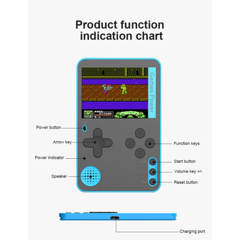 Handheld Retro Console Video Game 500 Games - Biru