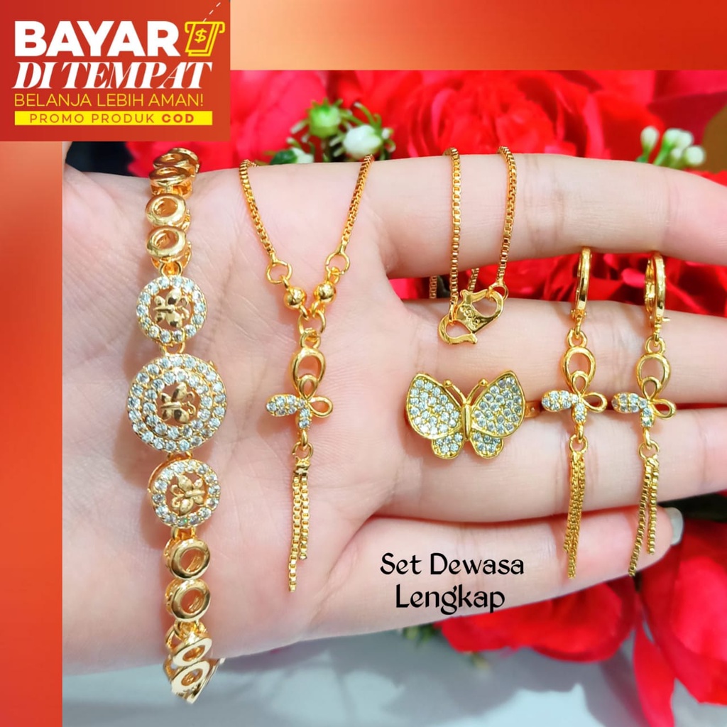 Set Perhiasan Dewasa permata kupu-kupu emas anti karat fashionable