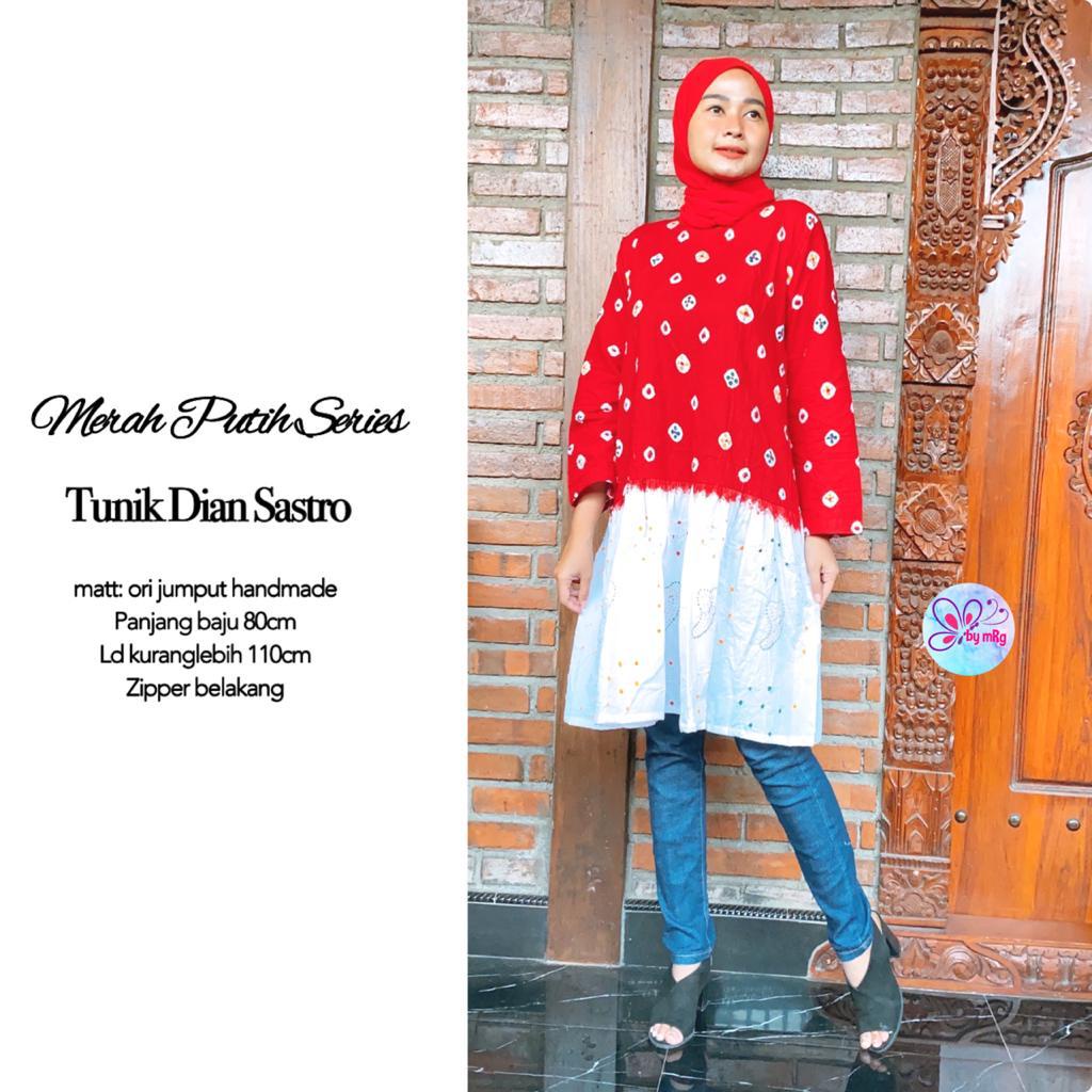 Blus tunik cataluna merah putih series jumput dian sastro