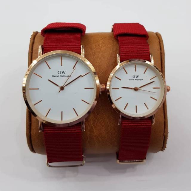 Jam Tangan Couple Strap Kanvas DWE-135  Plat Putih