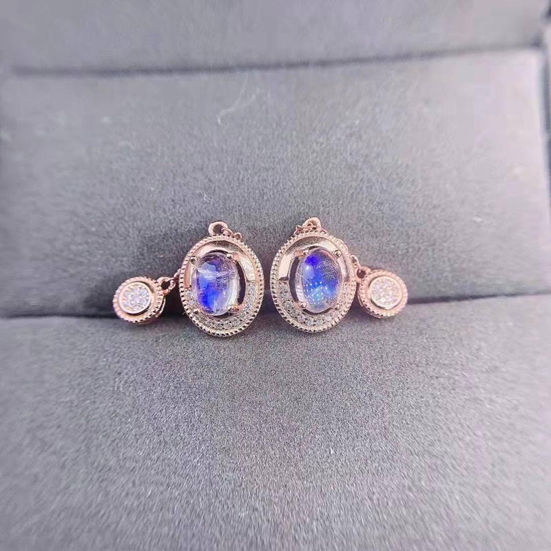 Anting Drop Panjang Desain Moonstone Gaya Korea Minimalis Warna Rose Gold Untuk Wanita