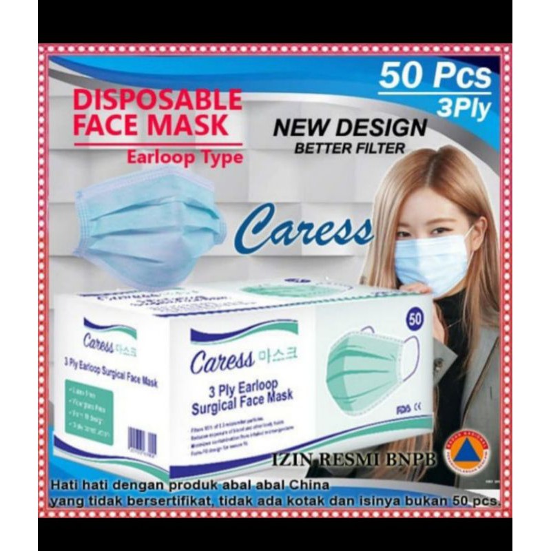 masker carres face mask 3ply isi 50pc perbox surgical