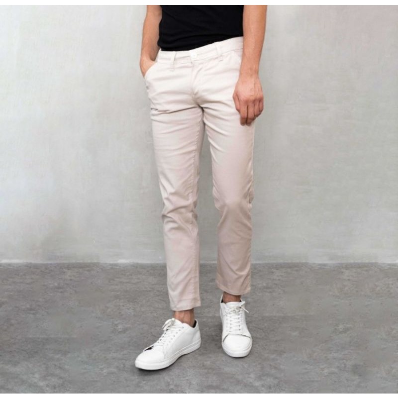 CELANA CHINO Panjang pria Slimfit KERJAHARIAN Santai Casual Formal Hitam Abu Cream Mocca Size 27-38