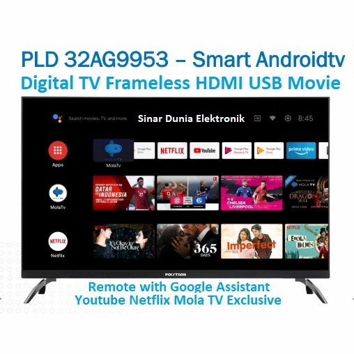 Polytron LED Smart Android TV 32 Inch Digital Frameless PLD 32AG9953