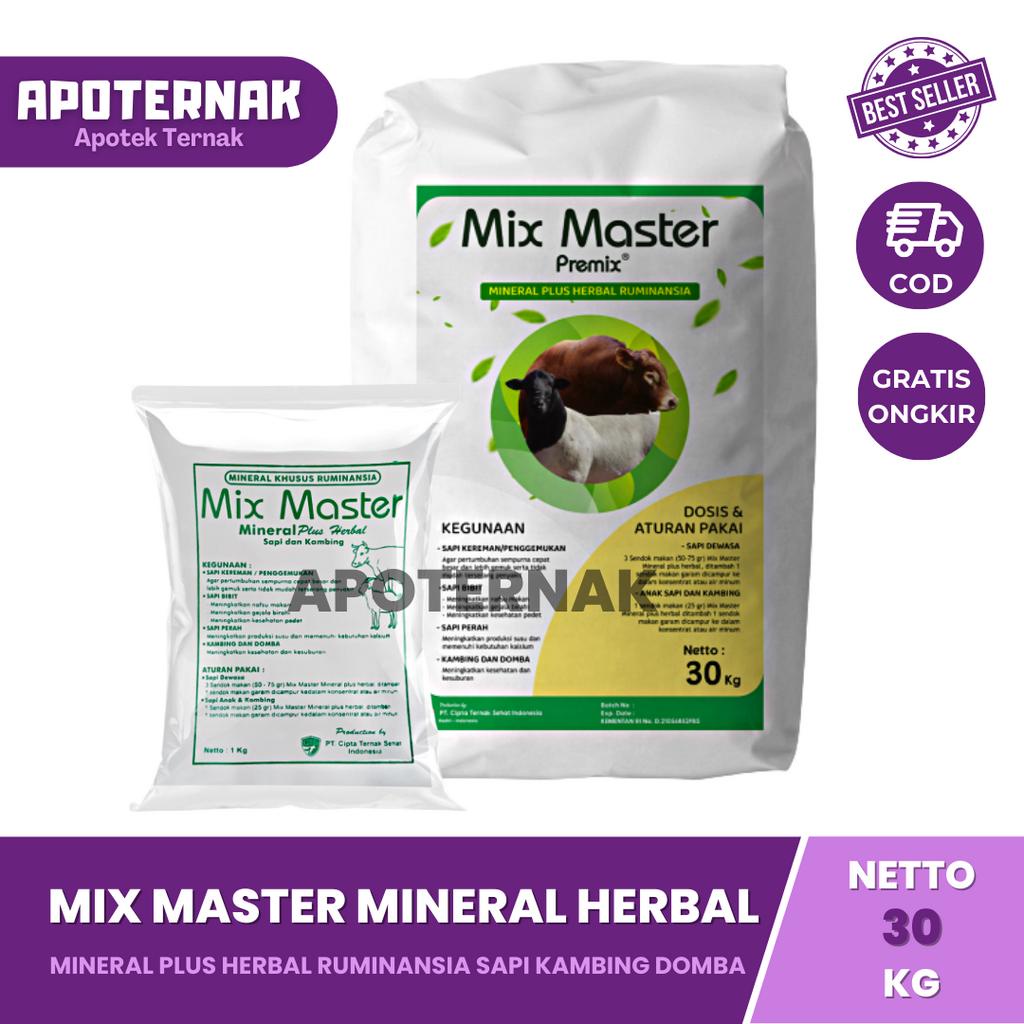 MIX MASTER PREMIX MINERAL PLUS HERBAL RUMINANSIA 1 Sak 30 Kg | Premix Mineral Herbal Untuk Sapi Kambing Domba