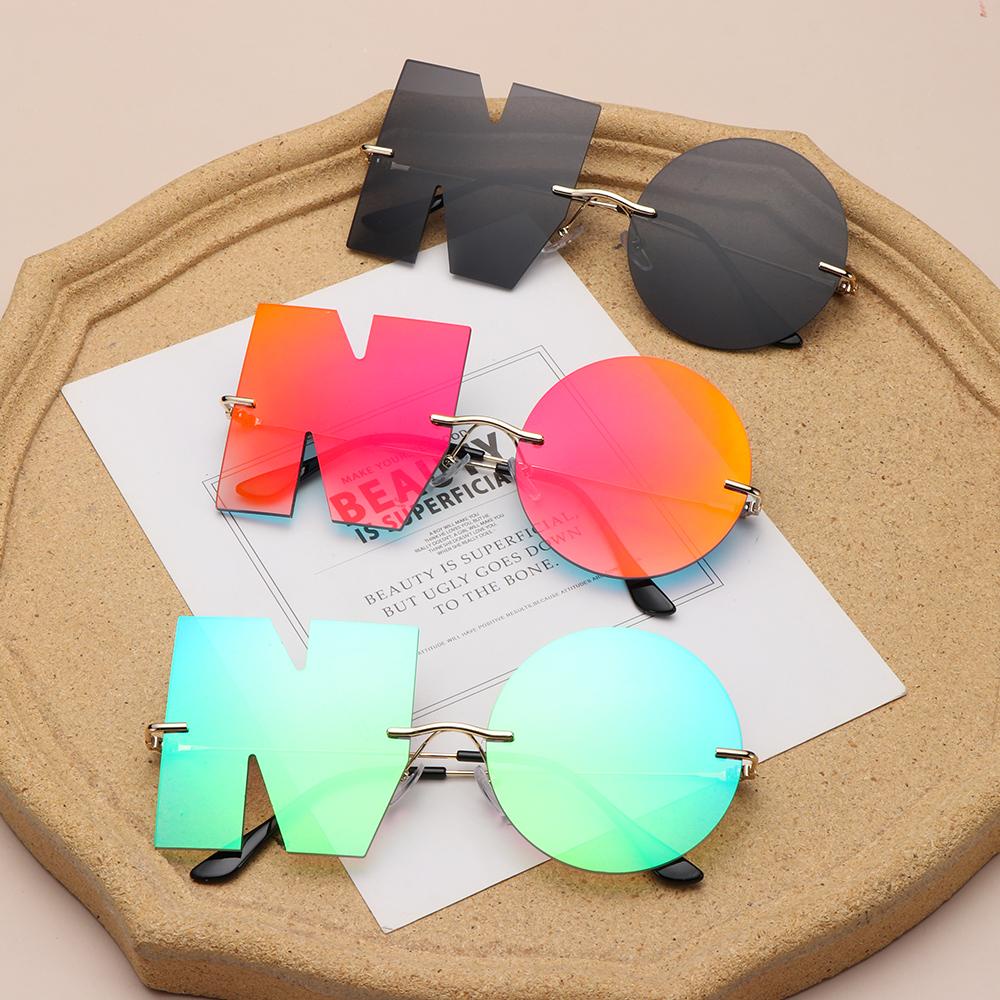 R-FLOWER Letter NO Sunglasses Mewah Streetwear UV400 Metal Ladies Shades