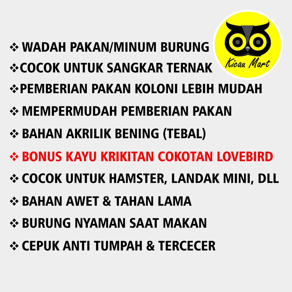 CEPUK RAM WADAH TEMPAT PAKAN MAKAN BURUNG LOVEBIRD HAMSTER LANDAK MINI SUGAR GLIDER + KAYU GIGITAN