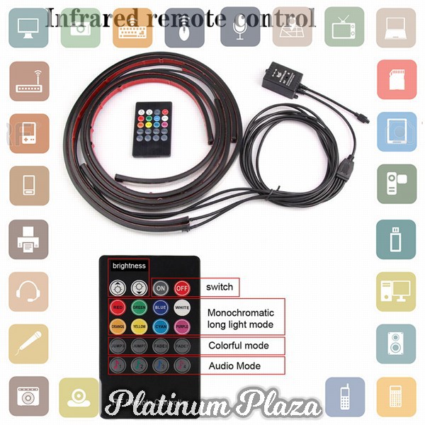 JIAMEN Lampu LED Strip Mobil RGB Underglow Car Body 90/120 cm 4PCS with Remote Contro`2S1VJP-- Black