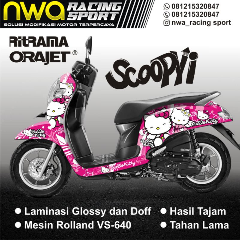 FULL BODY SCOOPY HELLO KITTY PUTIH/HITAM/PINK/BEBAS / DECAL SCOOPY / STICKER