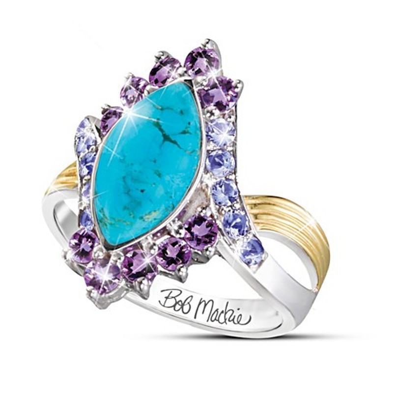 Aksesoris Perhiasan Fashion Cincin Wanita Amethyst Dan Pirus Mewah