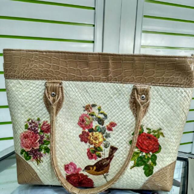 Tas Anyaman Pandan kombinasi croco BCL