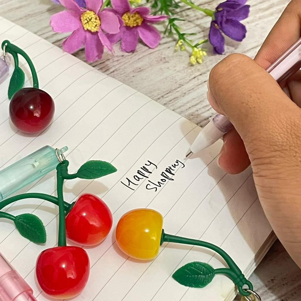 Pulpen Gantungan Buah Cherry Lucu tinta Hitam ready 4 Warna Termurah / Pen Gantungan Ceri Cute Imut Alat Tulis Sekolah Kekinian Kualiter Terbaik bisa COD