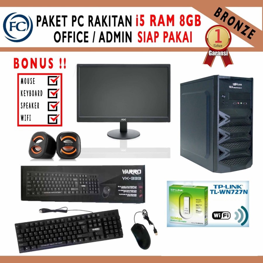 PC Office i5 RAM 8GB (Bronze) Siap pakai include monitor dan aksesoris