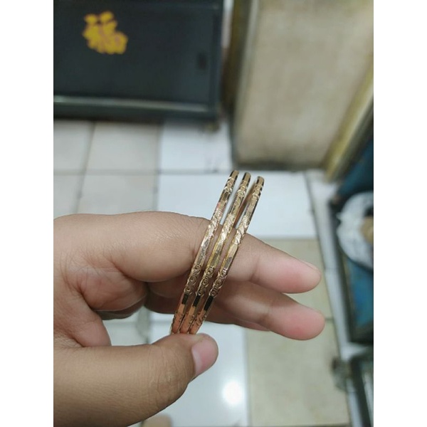 GELANG PERAK ASLI SILVER 925 LAPIS EMAS/GELANG TANGAN KERONCONG UKIR 3PCS/ASLI SILVER/FASHION GELANG