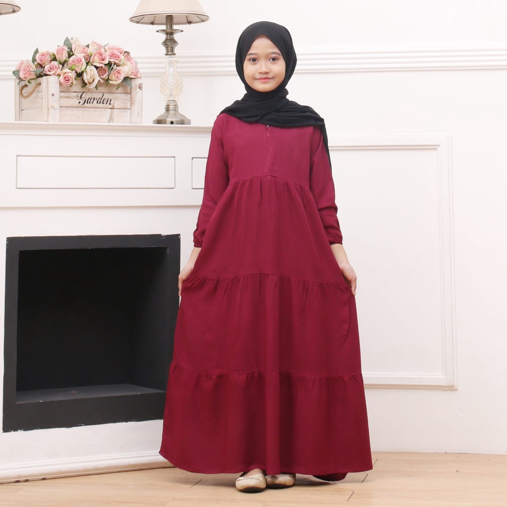 GAMIS SUSUN ANAK PEREMPUAN BAHAN RAYON | BAJU MUSLIM ANAK PEREMPUAN REMPEL ZIPPER RESLETING | 1KG MUAT 4PCS