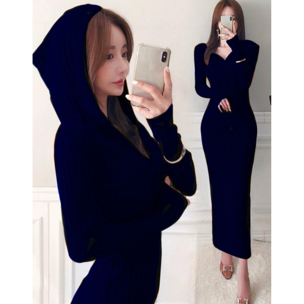 WSE390 - Dress Rajut Hoodie Venus Ukuran L-XL LD 100-120 CM Dress Rajut Wanita Kasual Dress Rajut Panjang PREMIUM QUALITY