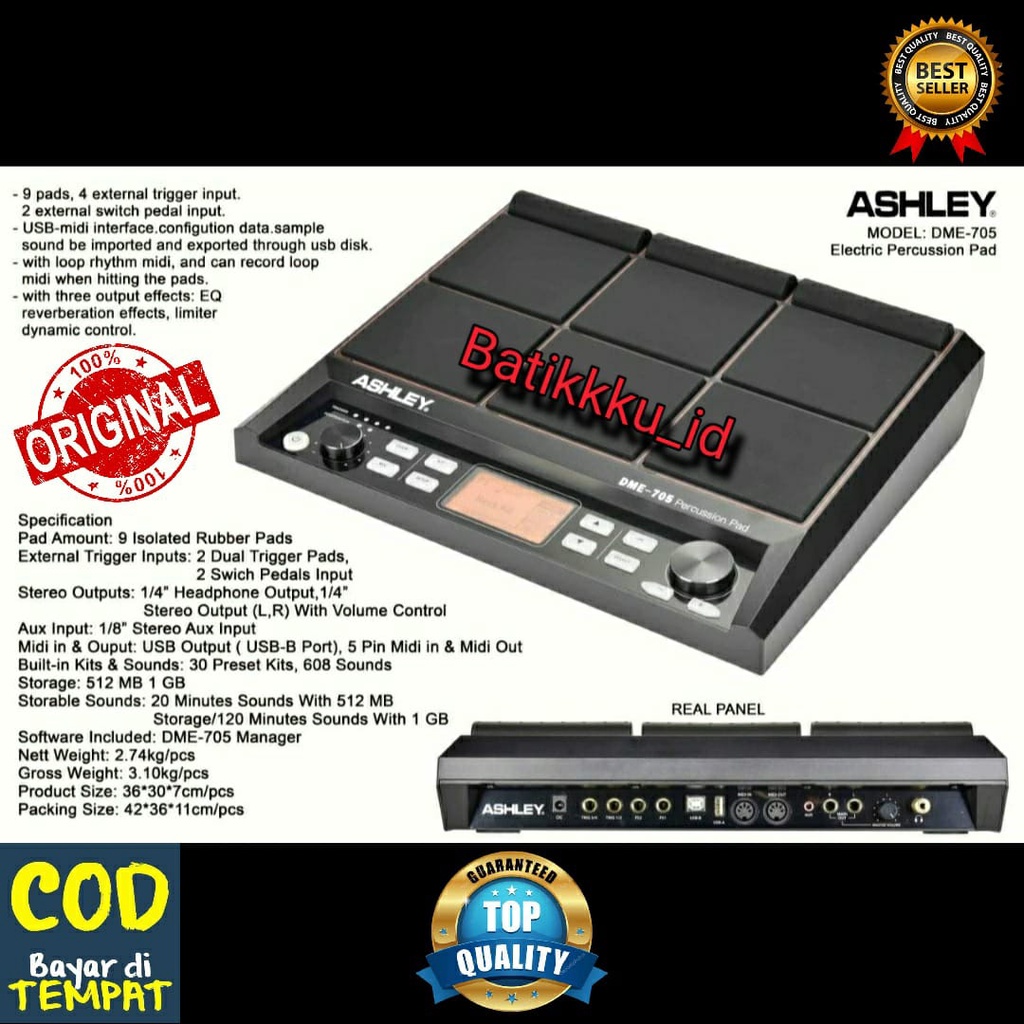 DRUM PAD ELECTRIC ASHLEY DME 705 DME705 ORIGINAL ELECTRIC PERCUSSION PAD