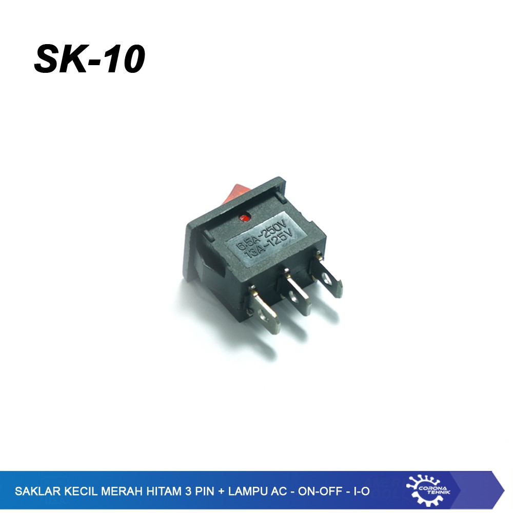 Saklar Kecil 3 Pin Lampu AC - ON-OFF - I-O