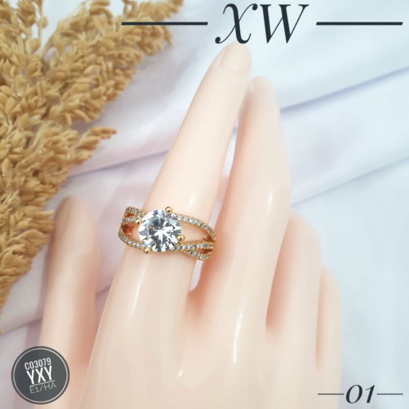 Cincin Yaxiya Zircon Timbul Warna Gold C03079