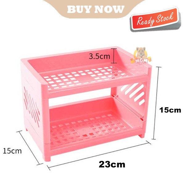 Rak serbaguna susun 2 plastik dapur kosmetik make up kantor 23x15cm