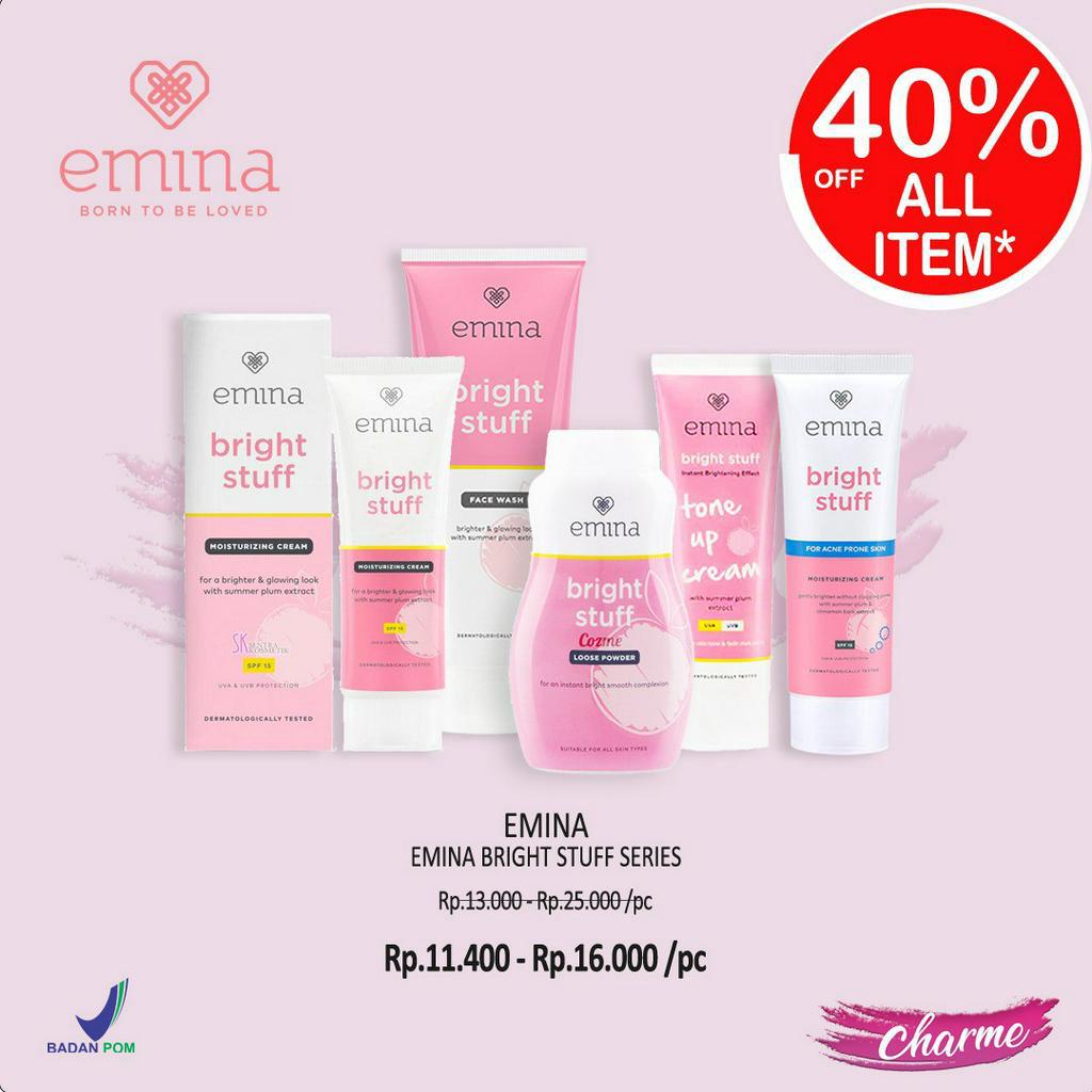 (READY &amp; ORI) Emina Bright Stuff Moisturizing / Facial Wash / Tone Up Cream / Acne / Loose Powder FaceScrub Wash Whip Toner Cream Serum Powder Micellar Water Sheet Mask Acne Prone