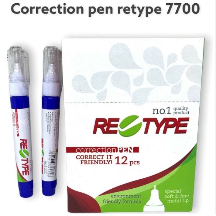 

(1 PCS) Correction Fluid Pen Retype 7700 7800 - Tipe Ex Tip X cair Model Pulpen - Stipo Cair Pena Retype