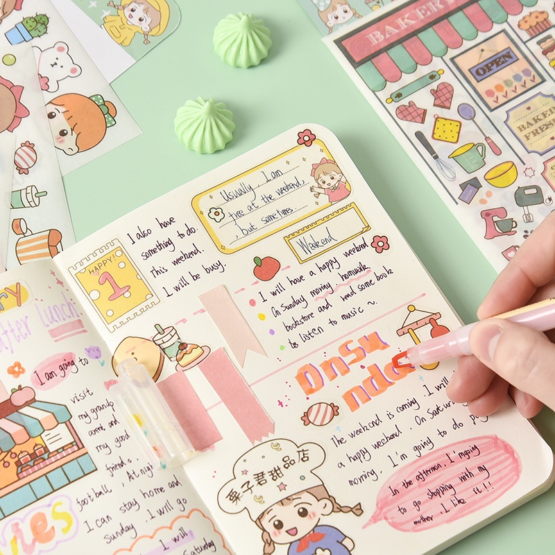 4pcs Stiker Kertas Motif Kartun Hewan / Buah Untuk Dekorasi Diary
