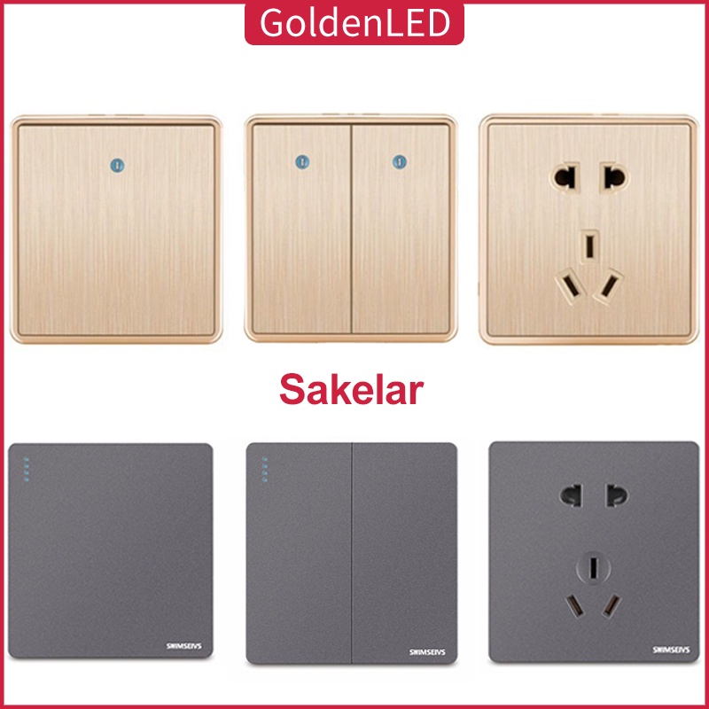 Golden LED Saklar / Sakelar Lampu Emas Gold Brushed / Sakelar Lampu Abu Space Gray  1/2/3 Gang Electrical Switch