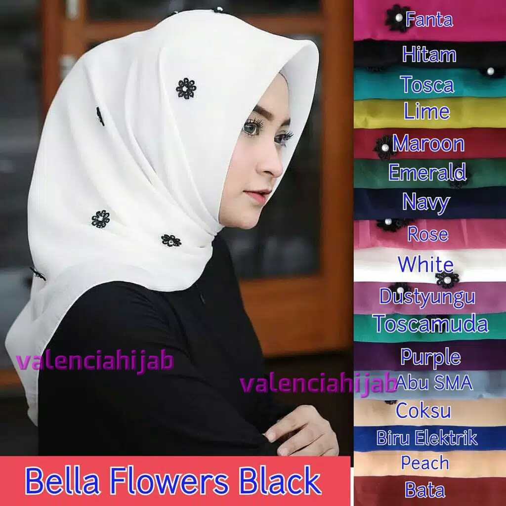 Hijab Jilbab kerudung segiempat  Black Jasmine Mutiara Square POLLYCOTTON VALENCIA