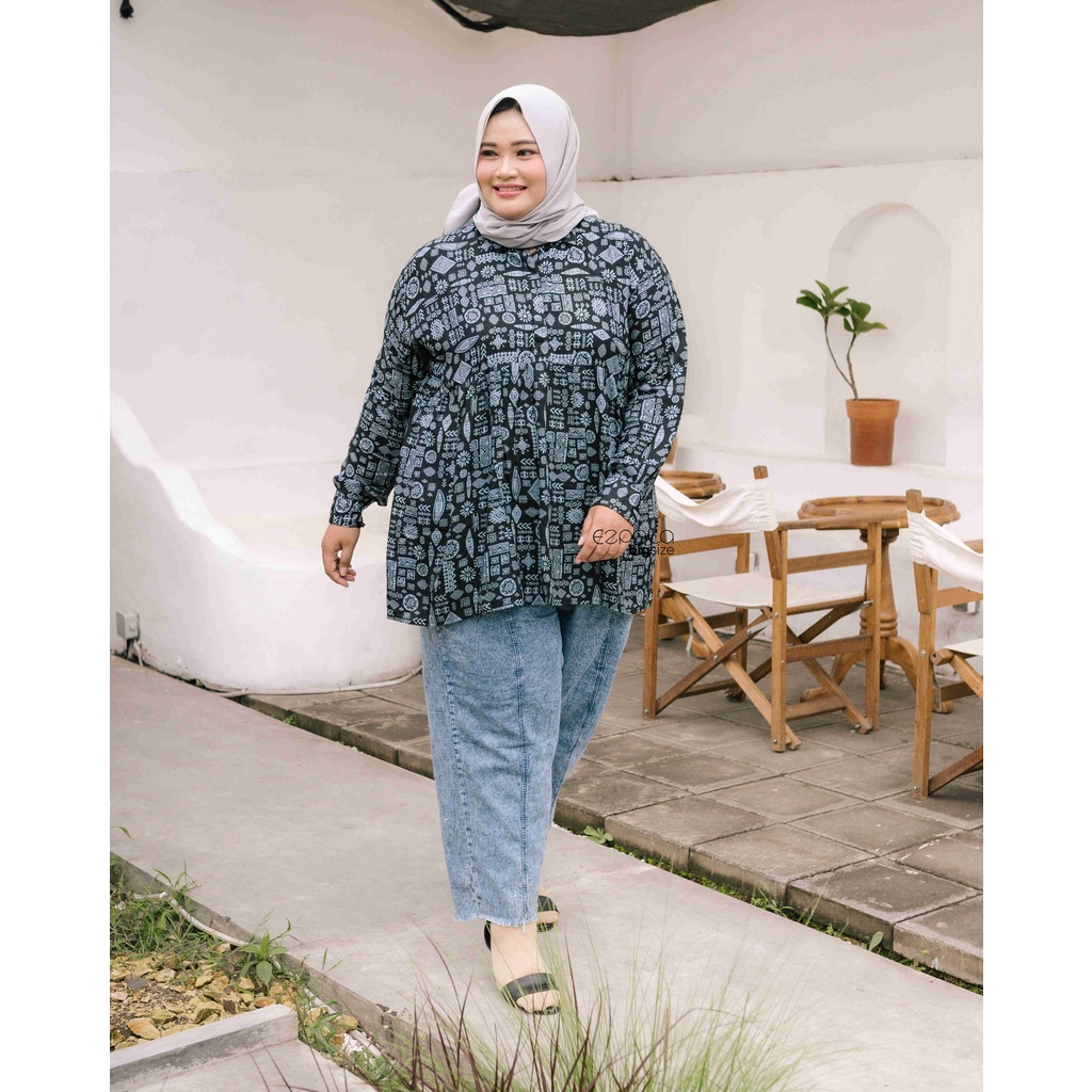 Ezpata Tunik Wanita Ethnic  Bigsize Jumbo Busui Friendly Katun Rayon Adem LD 130 cm LD 140 cm Kancing Depan Motif Etnik Terbaru