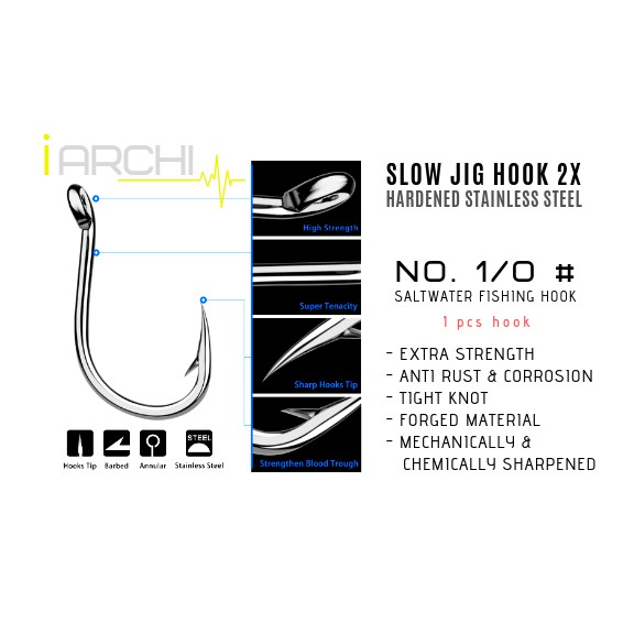 1 SLOW JIGGING HOOK 1/0 # SS 2x JIG 1 0 kail pancing laut salwater