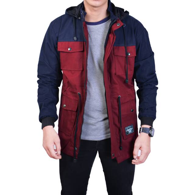 Kent Jaket Parka Reglan Maroon Navy Original