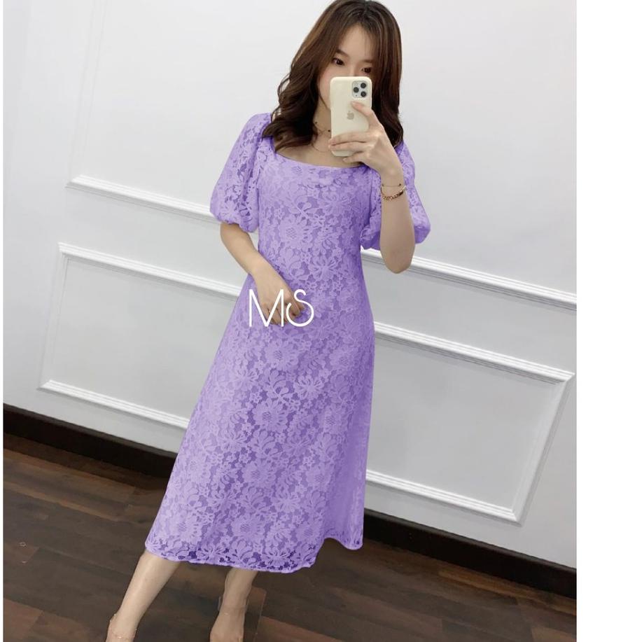 DRESS SCARLET BRUKAT / DRESS BRUKAT WANITA warna putih Lilac ungu hitam / Dress Sabrina brokat corne