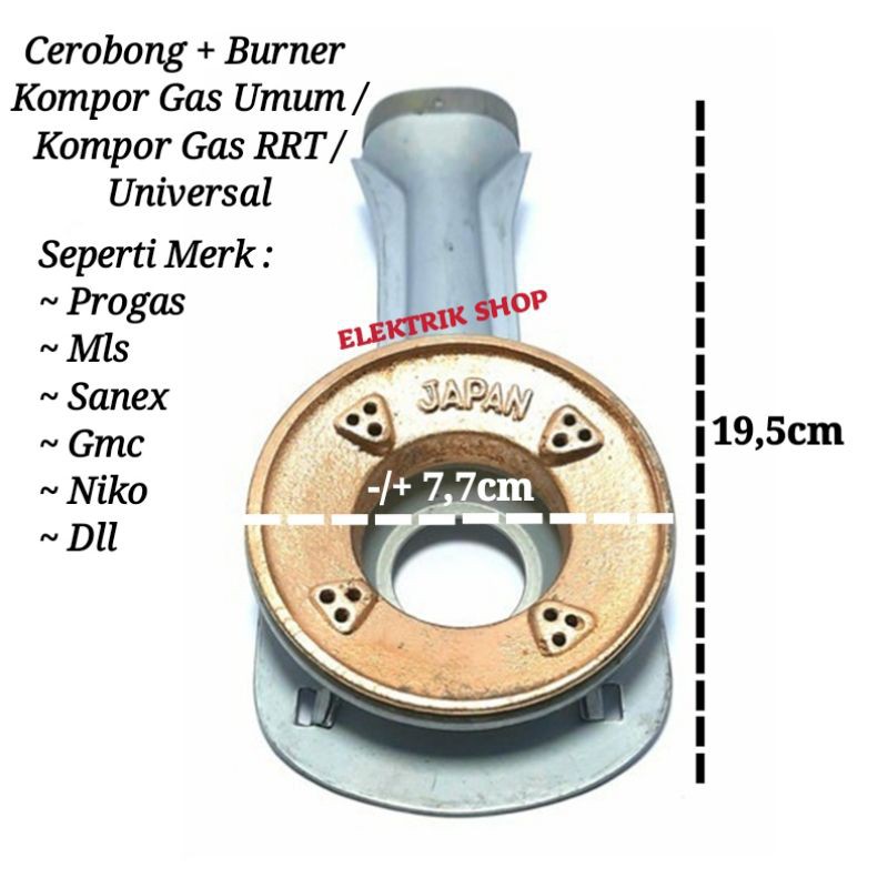 CEROBONG + BURNER KOMPOR GAS UMUM / KOMPOR GAS RRT JAPAN / TUNGKU SET RRT