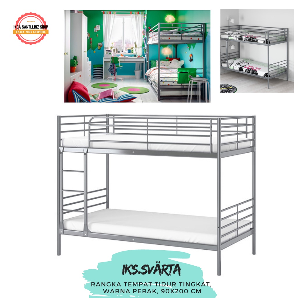 SVARTA Rangka tempat tidur tingkat, warna perak, 90x200 cm