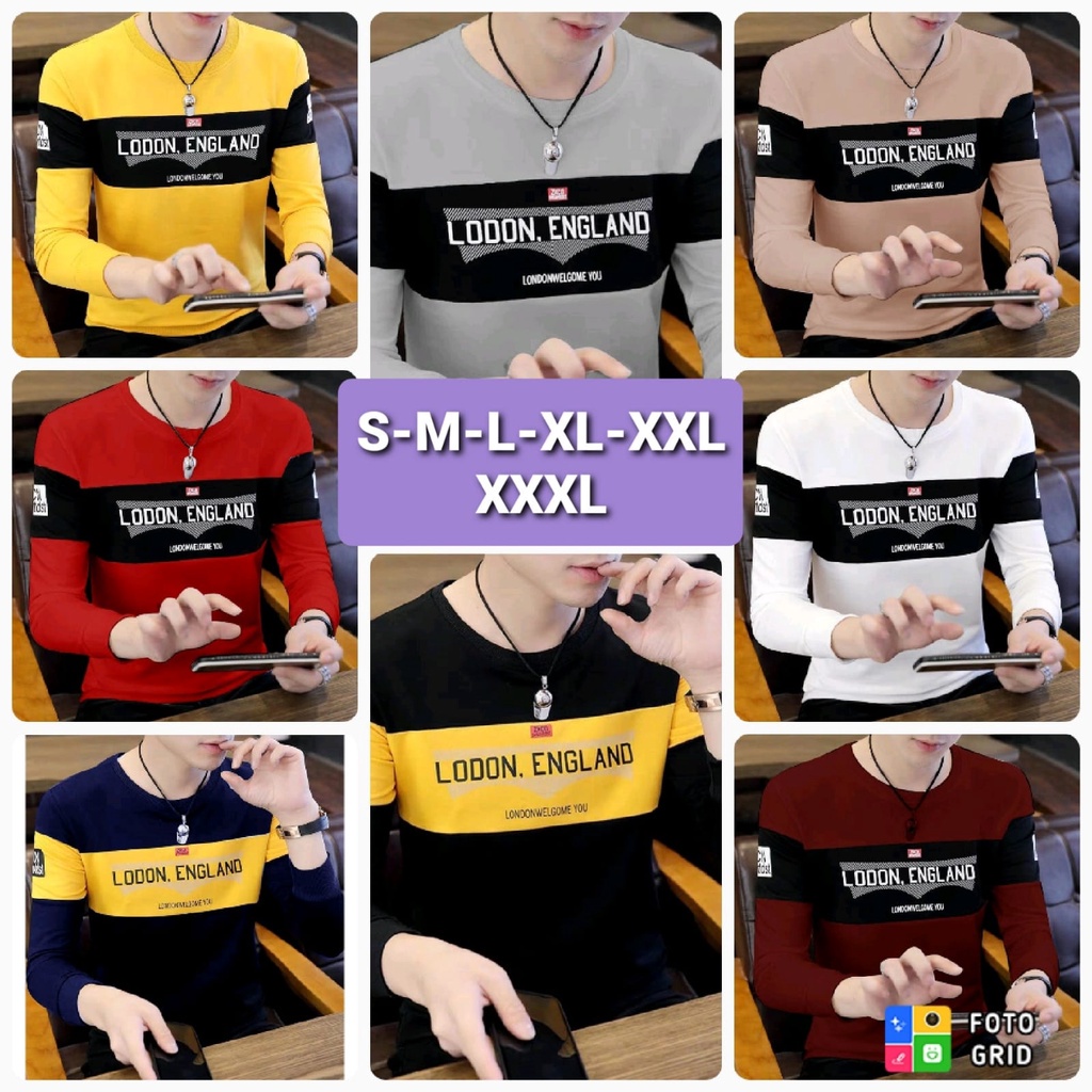 (COD) Kaos Pria Lengan Panjang Lodon England VOGUE Bahan Babyterry VIRENZA VOLCOM 1Kg Bisa 6Pcs
