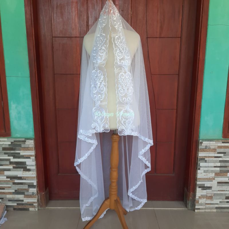 Ready Selendang Akad Nikah / Veil Pengantin Bordir / Kerudung Akad / Selendang Slayer / Wedding Veil