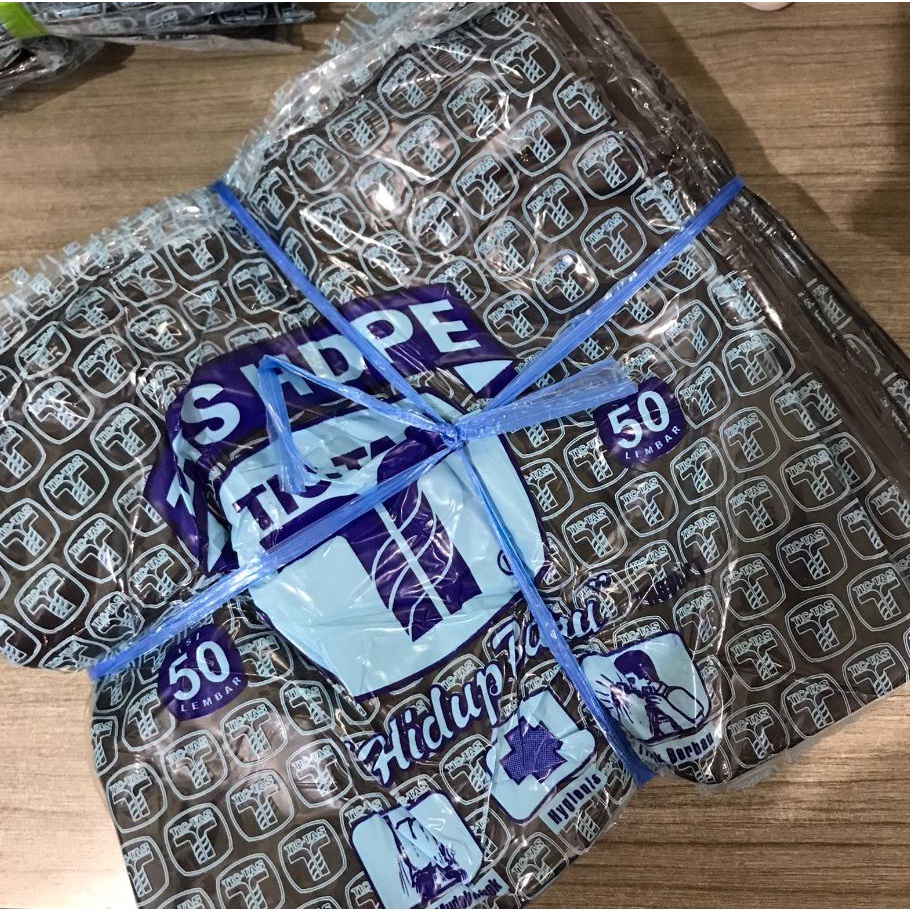 (BK-45) lebih hemat beli 1 tali Tic Tas  BESAR TICTAS SABLON BIRU HD PE Kantong Plastik/Kresek Putih