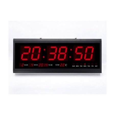 Jam Digital Dinding LED Merah Ukuran Besar 48 x 19 cm Colok Listrik
