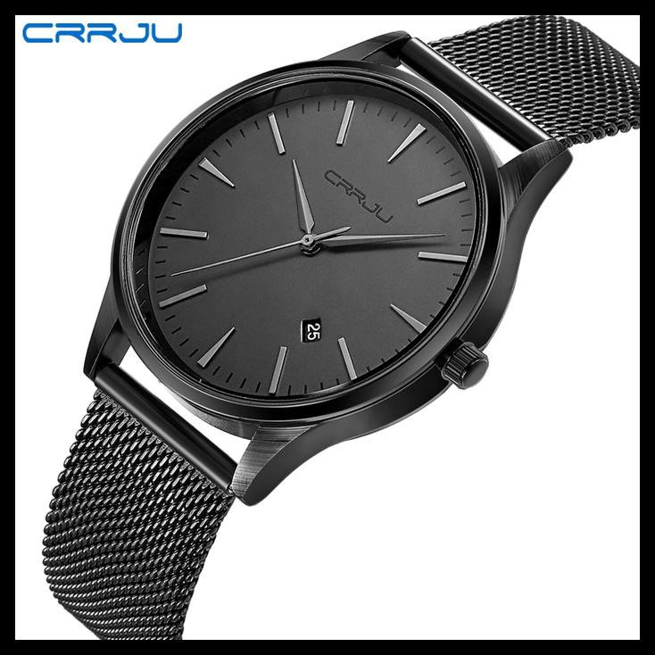 Jam Tangan Pria Original Crrju Casual Rantai Pasir 2135 Anti Air Hitam