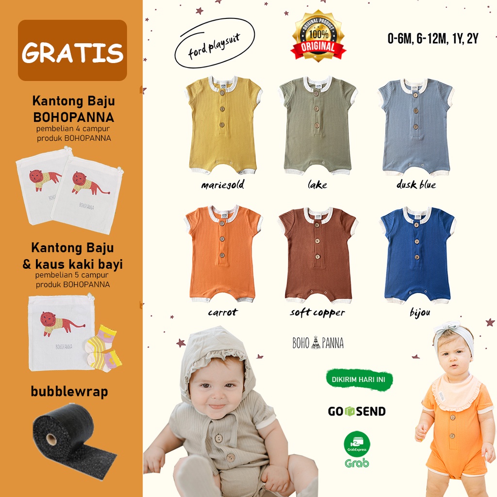 BOHO BABY FORD PLAYSUIT BAYI ROMPER BAYI ROMPER ANAK 0-2 Tahun BOHOBABY BOHOPANNA JUMPER ANAK