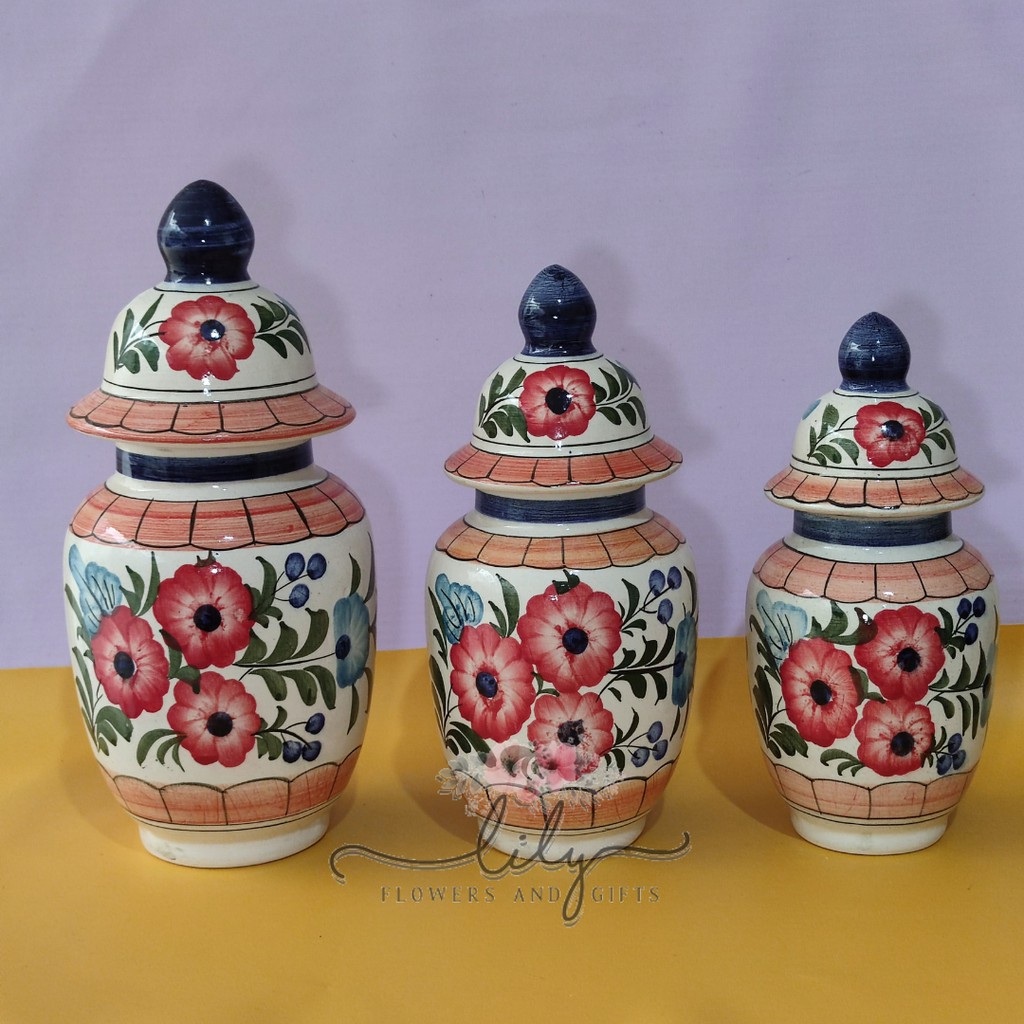 Pot / Vas / Guci Hias Bunga Keramik Tanaman Dekorasi Rumah Kantor Guci Gemuk Home Decor Full Set